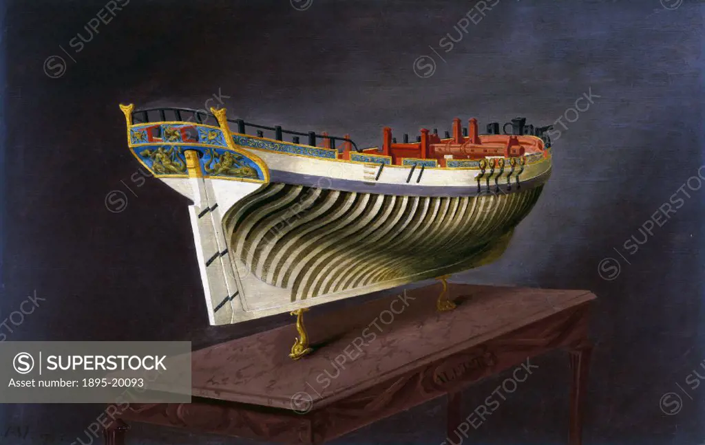 Perspective painting by I M’. Launched in 1753 or 1754, ´Alert´ was an armed cutter (a yacht with one mainsail and two foresails), probably of experi...