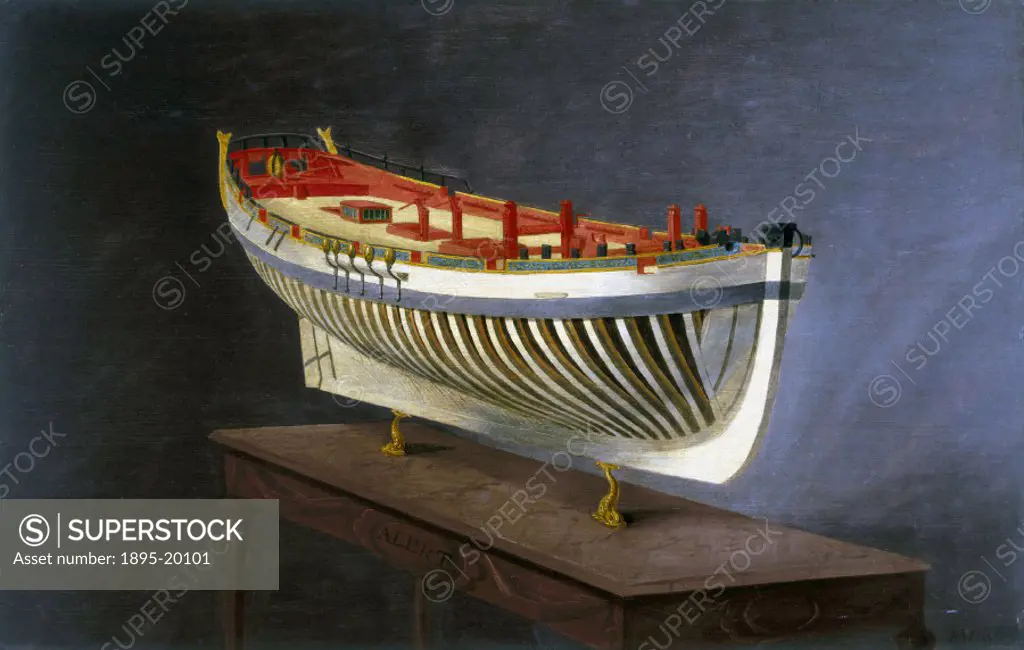 Perspective painting by I M’. Launched in 1753 or 1754, ´Alert´ was an armed cutter (a yacht with one mainsail and two foresails), probably of experi...