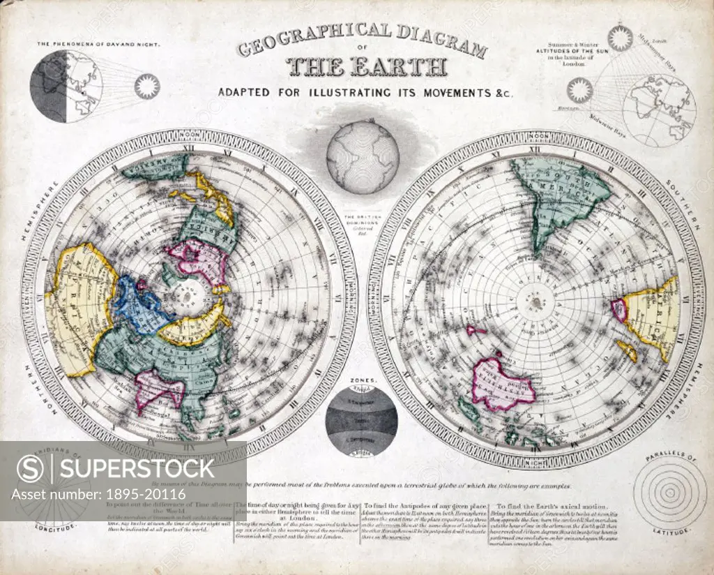 One of a set of teaching cards published by James Reynolds & Sons, London, England in 1846. Titled ´Geographical Diagram of The Earth´, the chart show...