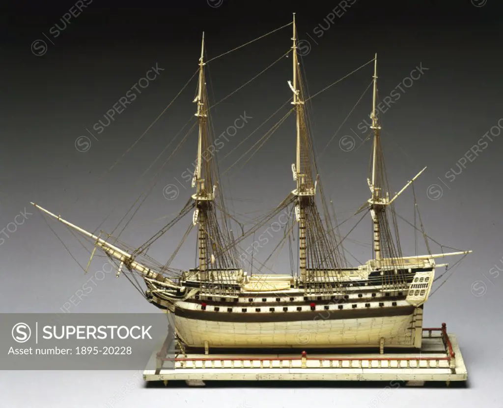 This model was made by prisoners-of-war. French prisoners-of-war captured during the Napoleonic Wars were held at various prisons around Britain, incl...