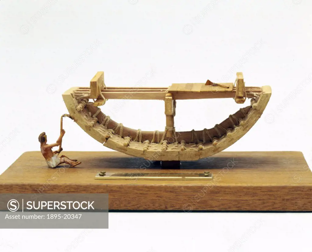 Detail of model. The ship on which this model is based was built for ceremonial purposes and was discovered in a pit at the foot of the Great Pyramid ...