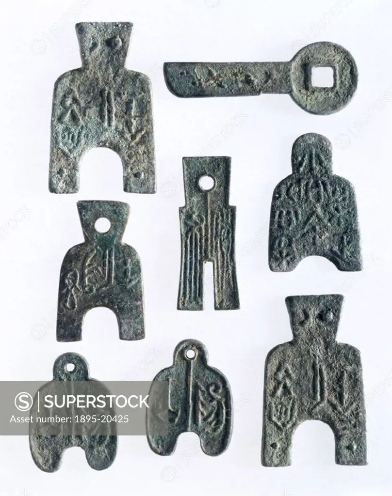 The majority of these bronze coins are of the type known as spade currency. This is because they resemble spade tools and were in fact cast in similar...