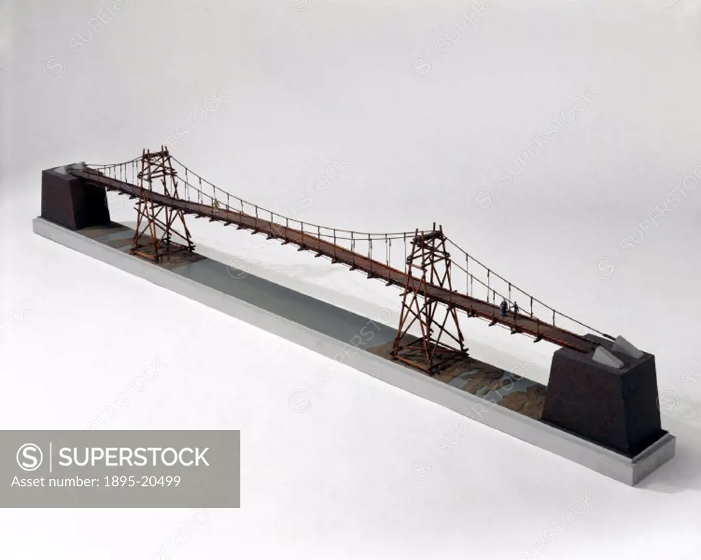 Model (scale 1:48) of an early Chinese suspension bridge. Rope and span suspension bridges were first constructed in China during the 15th century, lo...
