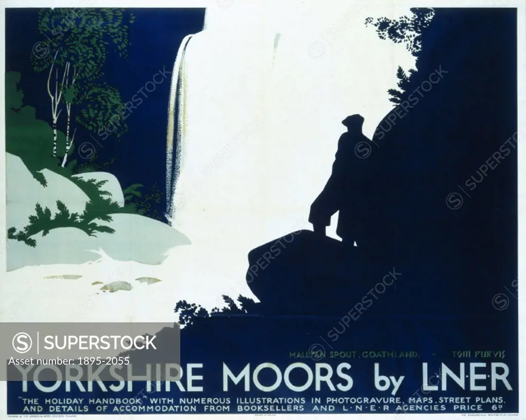 Poster produced by London & North Eastern Railway (LNER) to promote train services to the Yorkshire moors. Artwork by Tom Purvis (1888-1957), who rall...