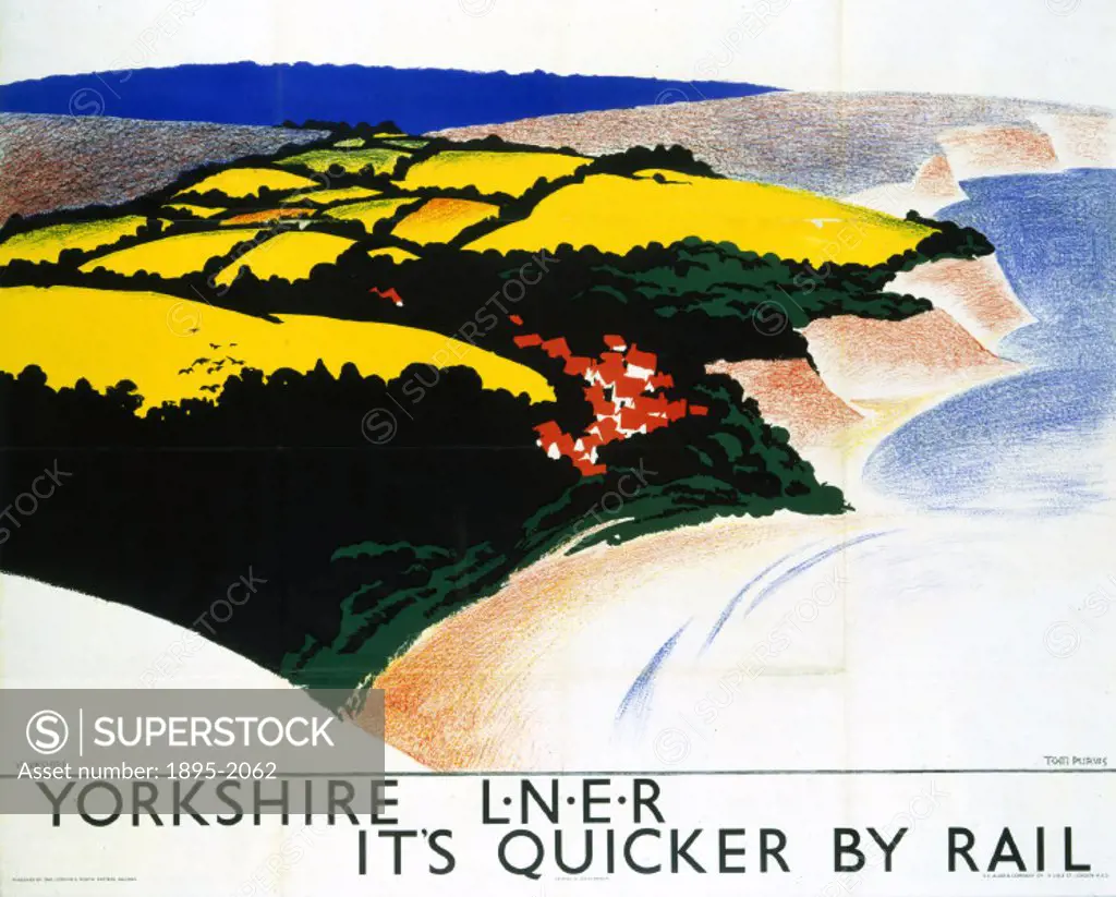 Poster produced by London & North Eastern Railway (LNER) to promote rail travel to Yorkshire. Artwork by Tom Purvis (1888-1957), who rallied for the p...