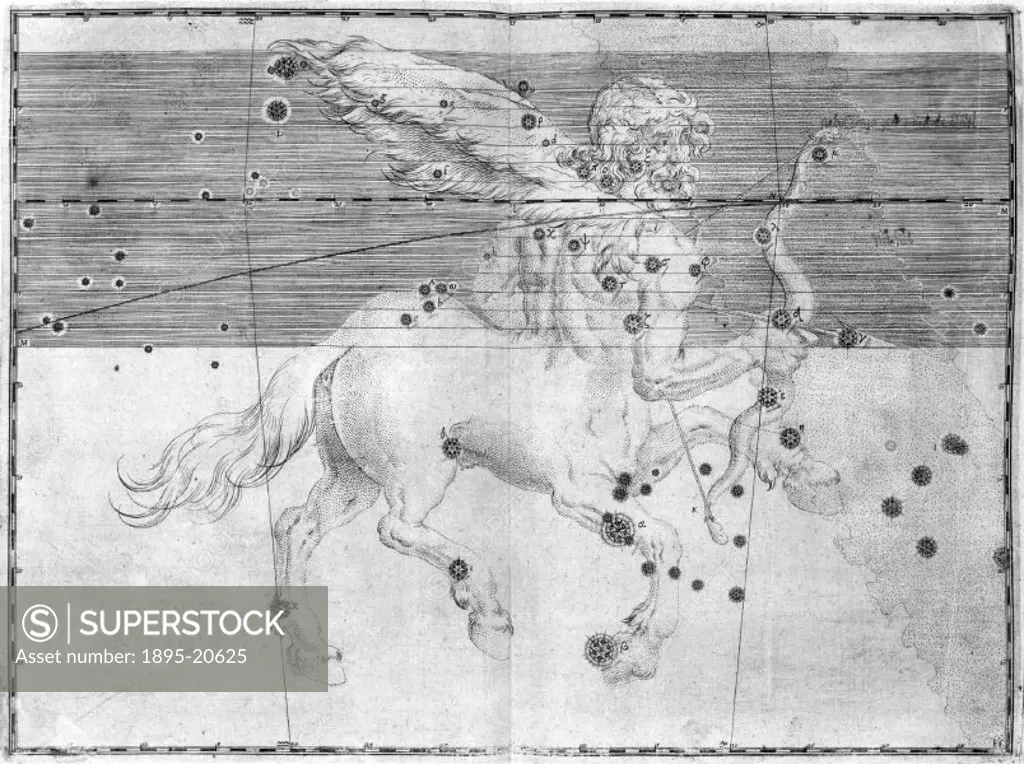 Illustration taken from ´Uranometria´ (1603) by Johann Bayer, showing the zodiacal constellation of Sagittarius (the Archer). German astronomer and la...