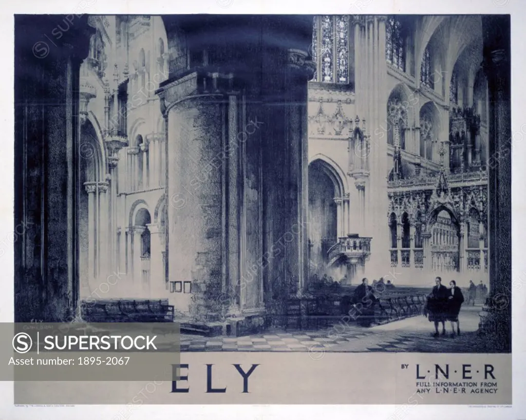 Poster produced by London & North Eastern Railway (LNER) to promote train services to Ely in Cambridgeshire. Artwork by Fred Taylor (1875-1963), who w...