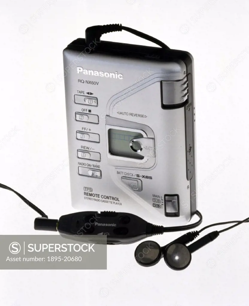 Personal stereo, c 2000.This Panasonic RQ-NX60V headphone cassette stereo features a compact aluminium body with a feather touch design, a one battery...