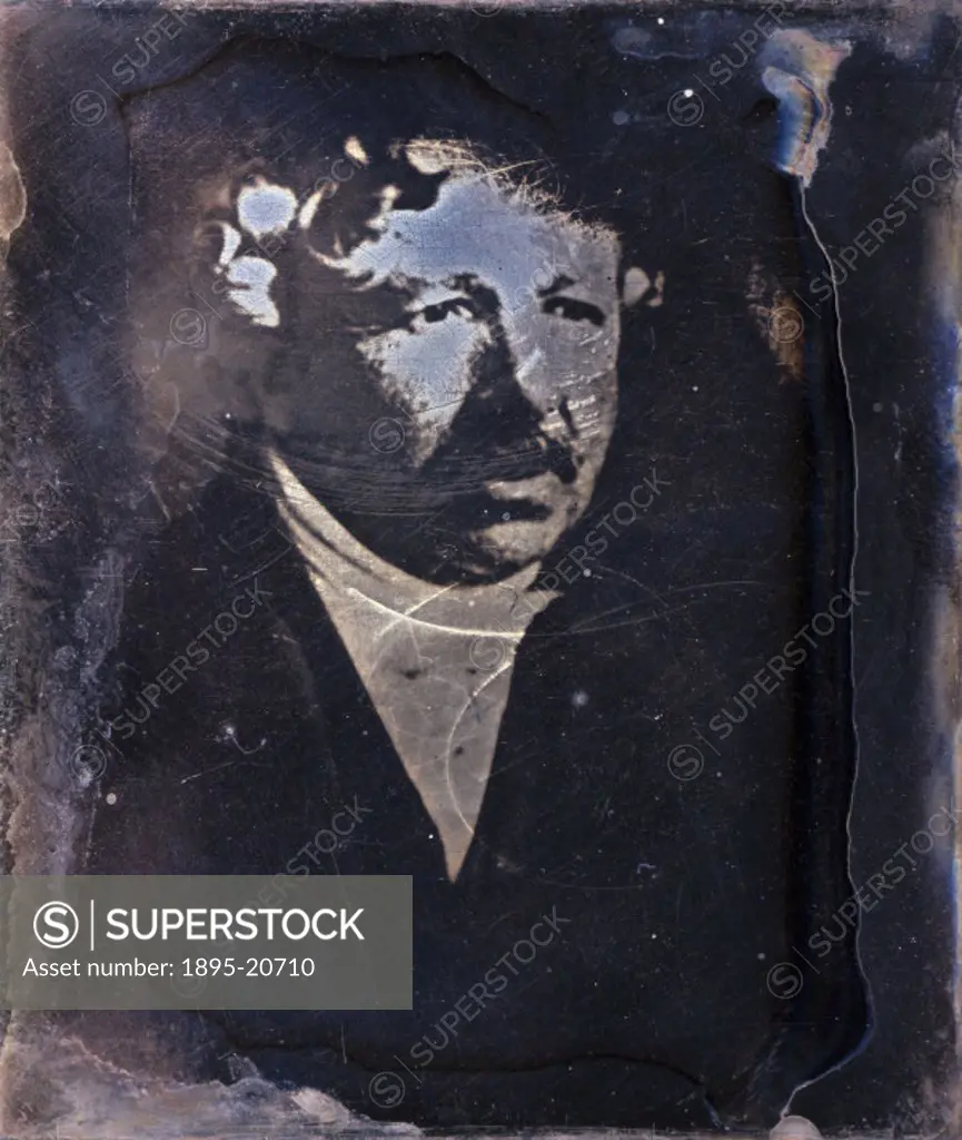 Daguerreotype by an unknown photographer. Daguerre (1787-1851), French physicist and photography pioneer, collaborated on his original photography res...