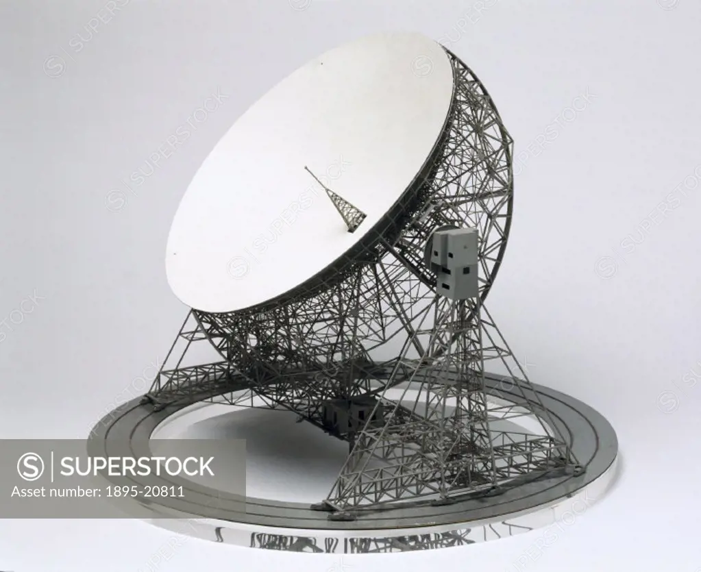 Model (scale 1:200) of the Lowell Radio Telescope at Jodrell Bank in Cheshire. United Steel Companies Companies, who constructed the radio telescope f...