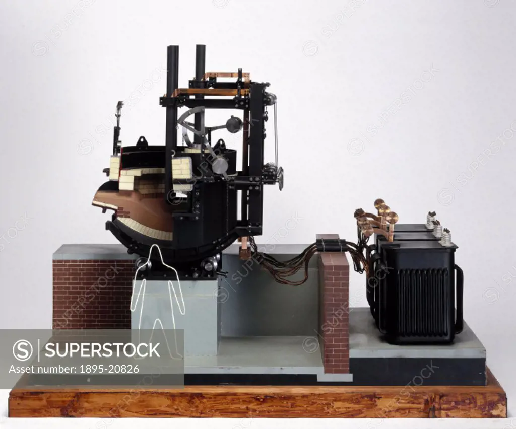 Model (scale 1:8) of a steel-making furnace designed by Paul Heroult (1863-1914), the inventor of the first direct arc electric steel-making furnace. ...