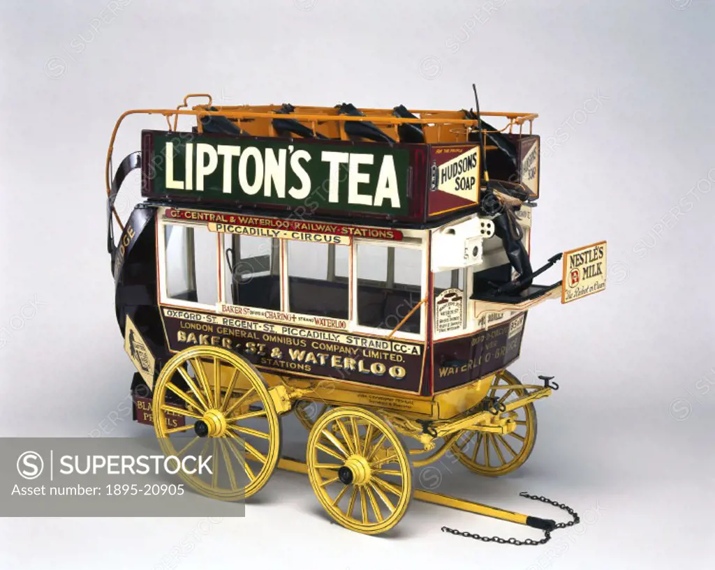 Model (scale 1:6). This is an example of the final form of the London horse omnibus which ceased running in October 1911. It had originated with the L...
