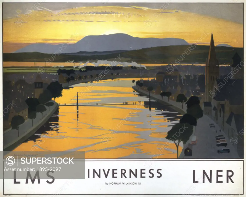 Poster produced for the London, Midland & Scottish Railway (LMS) and the London & North Eastern Railway (LNER) to promote rail travel to Inverness in ...