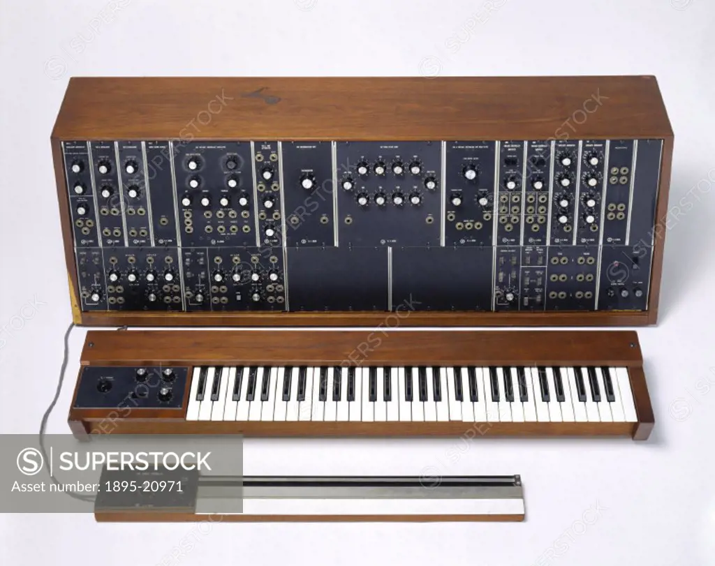 Moog synthesizer, 1968-1969. Synthesizer designed by American synthesizer pioneer Robert Moog (b 1934), and comprising an input/output and control uni...