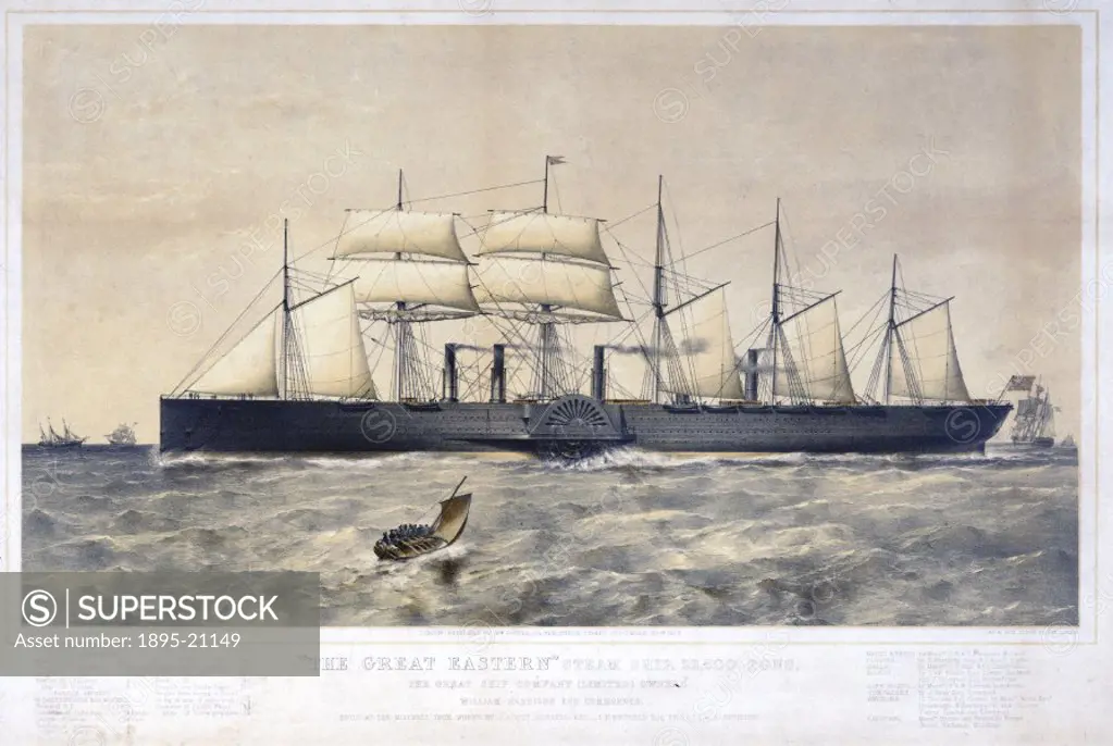 Chromolithograph by T G Dutton. This famous steamship, designed by Isambard Kingdom Brunel (1806-1859) for the Eastern Steam Navigation Company, was t...