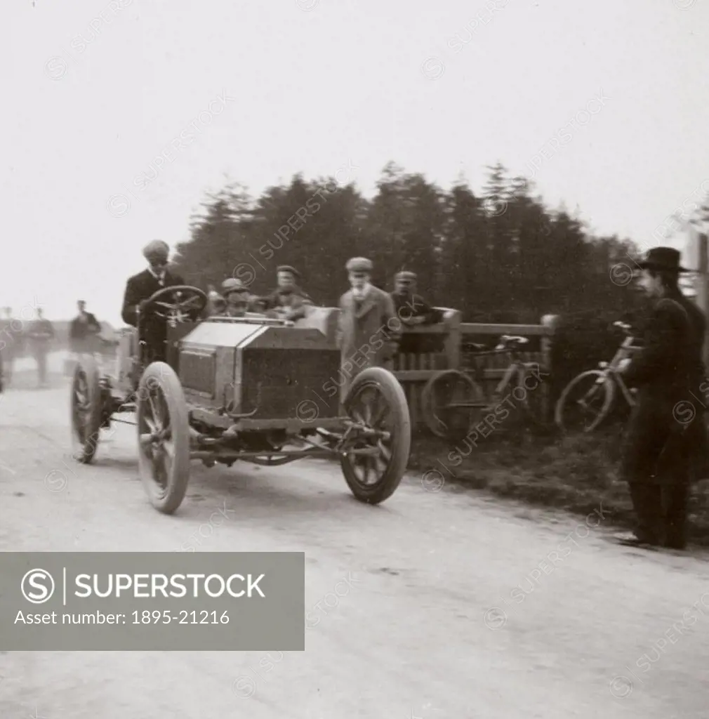 Photograph taken from an album of images compiled by English motor car manufacturer and aviator Charles Stewart Rolls (1877-1910). It shows Rolls comp...
