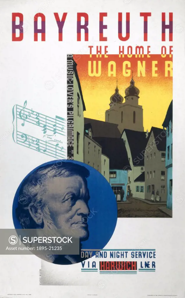 A Music-Lover´s Pilgrimage - No 3. Poster produced for the London & North Eastern Railway (LNER), showing a portrait of the classical composer, Richar...