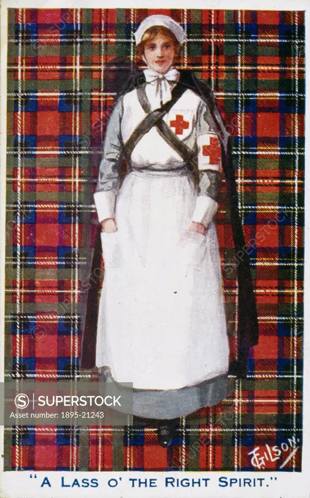 ´Postcard featuring a colour illustration by T Gilson, showing a Red Cross nurse in uniform during the Great War (1914-1918). In 1914, there were two ...