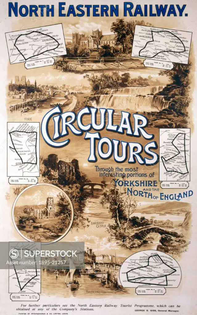 Circular Tours, Through the Most Interesting Portions of Yorkshire and the North of England´, poster produced for the North Eastern Railway (NER), sh...