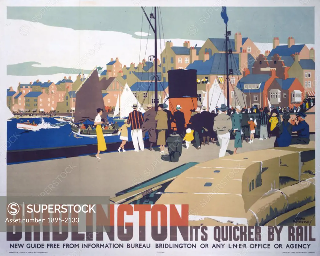 Poster produced for London & North Eastern Railway (LNER) to promote rail travel to the coastal town of Bridlington, North Yorkshire. The poster shows...