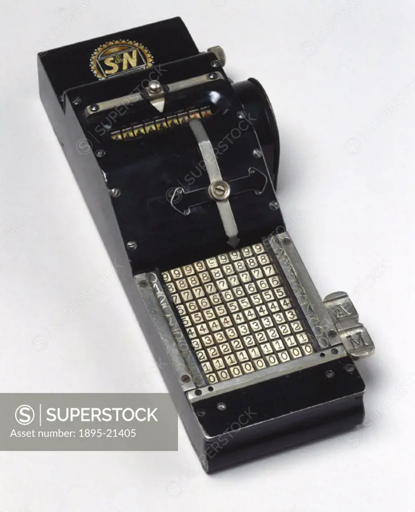 S & N adding machine by Seidel & Naumann, Dresden. The Seidel and Naumann adding machines used chain drives and a stylus. The numbers to be added were...