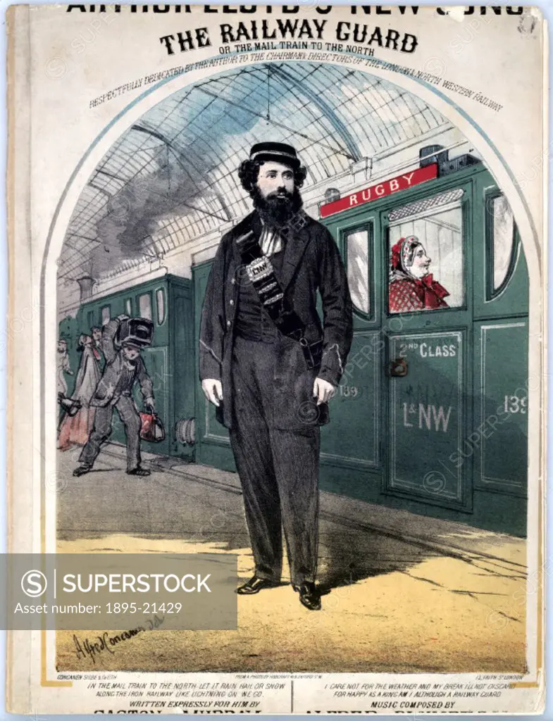Front cover of sheet music for C Slowman´s popular Victorian song entitled ´The Railway Guard´, made famous by the singer Arthur Lloyd, drawn and lith...