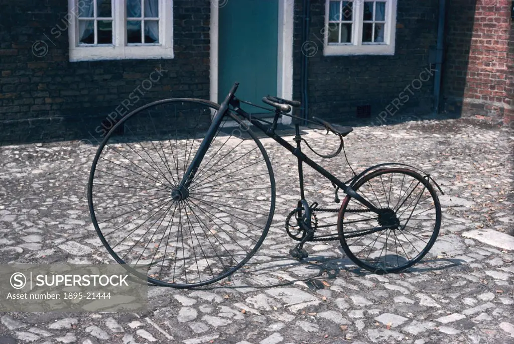 Patented by Henry Lawson in 1879, this bicycle represents the first step in the evolution of the modern safety cycle. Although like the ordinary or pe...