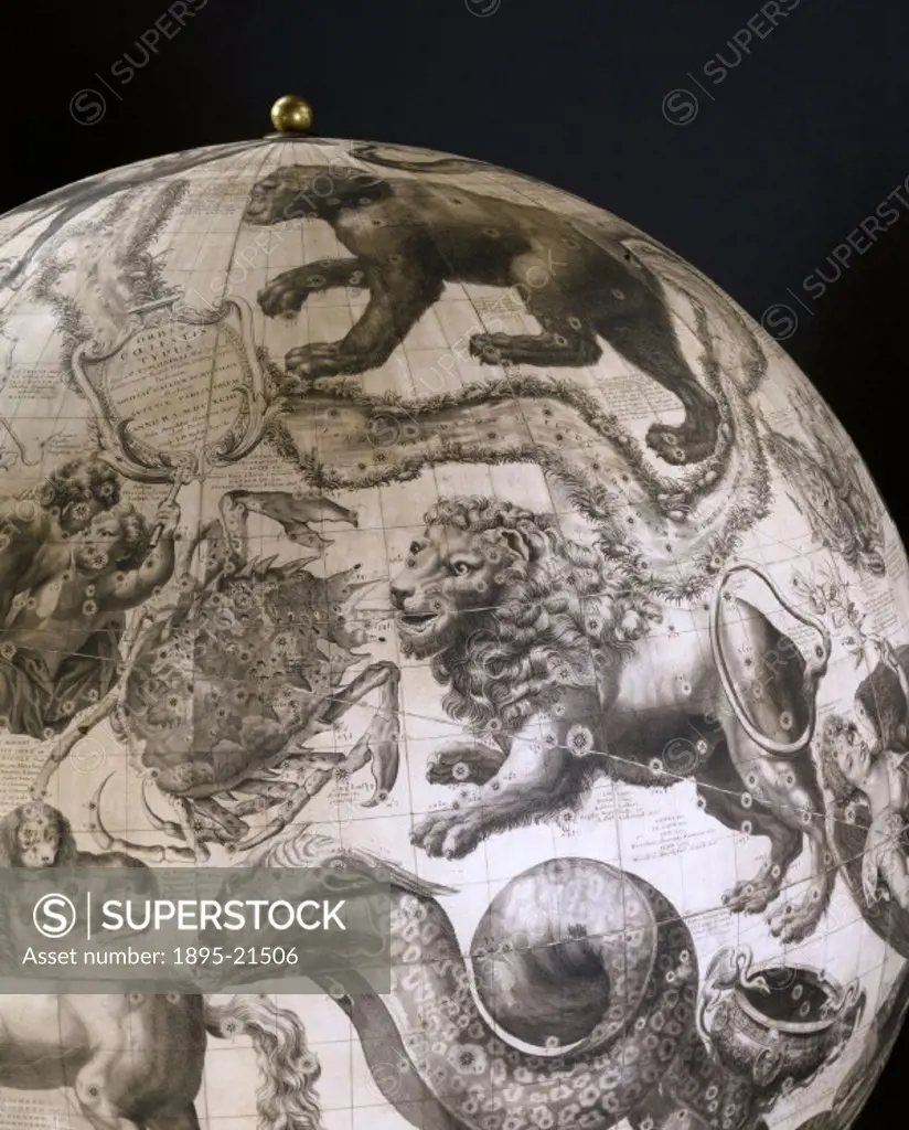 This detail, centred on the constellations of Leo (the lion), is from a large celestial globe assembled in Paris, France by Charles Delagrave. The eng...