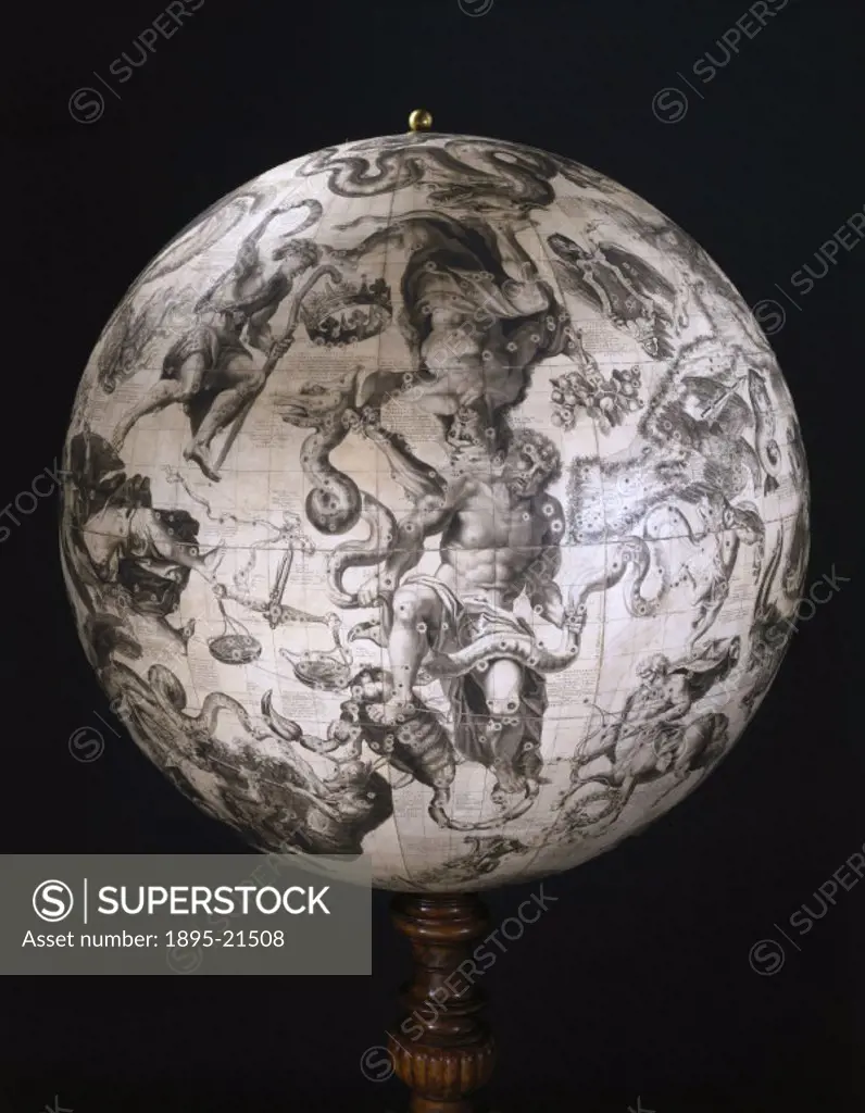 Dating from 1878, this large printed celestial globe with wooden stand was assembled in Paris, France by Charles Delagrave. The globe is centred on th...