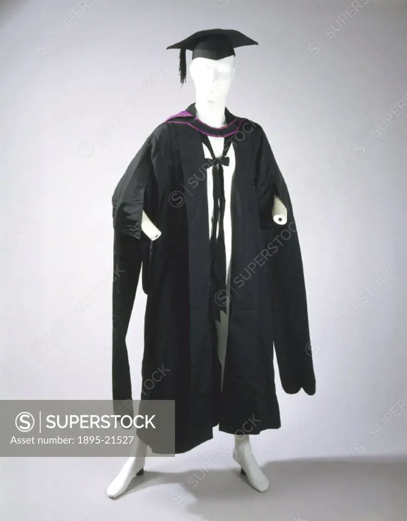 Academic dress made by Ede and Son, London. These are the robes of a Bachelor of Medicine of London University belonging to Louisa Aldrich-Blake (1865...