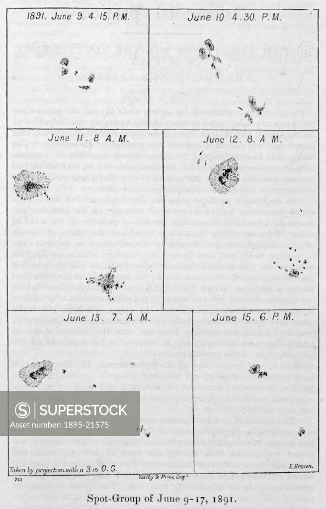 Illustration taken from Elizabeth Brown´s article ´A Few Notes on the Sunspots of June 1891´ in ´The Journal of the Astronomical Association´ (London,...