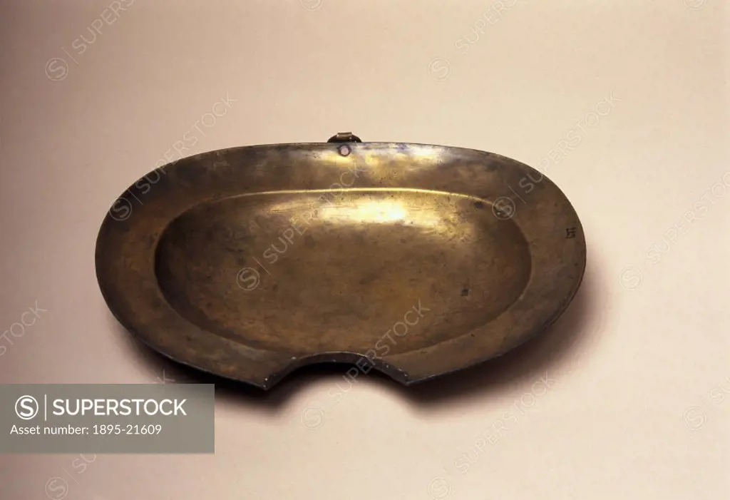 English brass bowl, may actually be a shop sign. In the 19th century most men visited the barber or shaved periodically at home. Better off customers ...