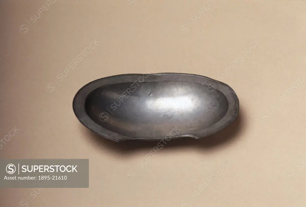 Spanish oval pewter bowl made by J Ich. In the 19th century most men visited the barber or shaved periodically at home. Better off customers would hav...