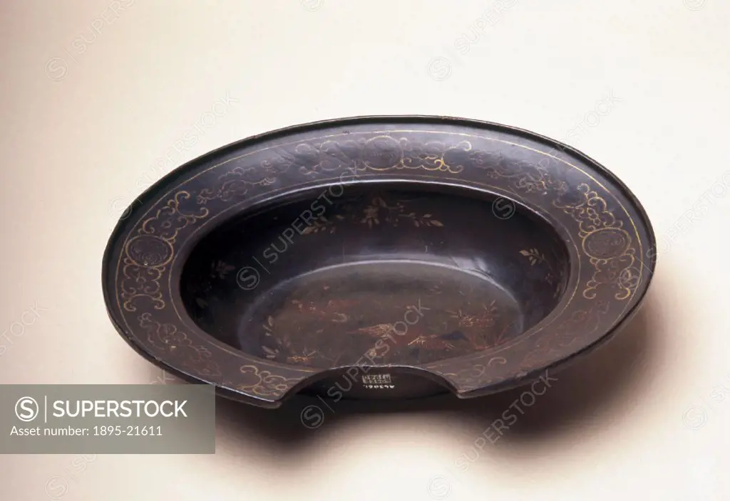 Japanese or Chinese lacquered wooden bowl. In the 19th century most men visited the barber or shaved periodically at home. Better off customers would ...