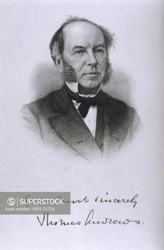 Portrait frontispiece taken from the scientific papers of Thomas Andrews (1813-1885), published in London. Thomas Andrews was born in Belfast, and stu...