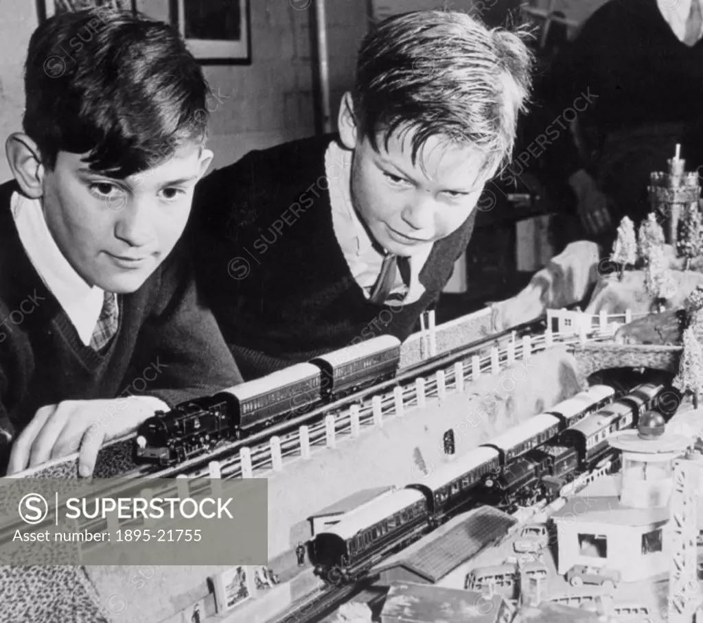 Boys from a Barnardos home in Kingston, Surrey, with the model railway they built.