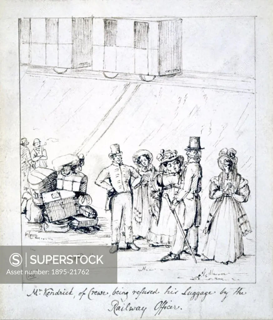lnk cartoon by Charles Alexander Saunders (1796-1864), first secretary of the Great Western Railway 1833-1863. A satirical comment on the autocratic a...