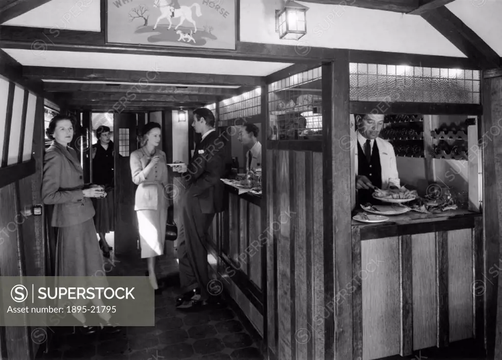 Bar scene in the Bulleid Tavern car, c 1930s.