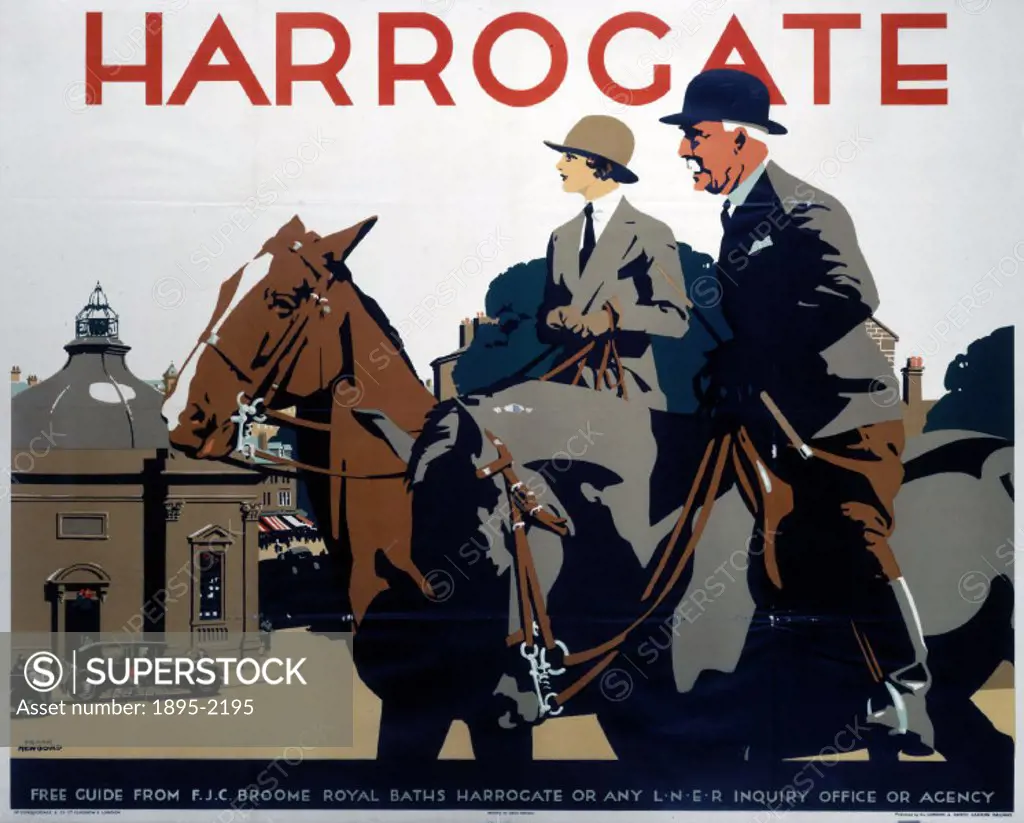 Poster produced by London & North Eastern Railway (LNER) to promote train services to Harrogate, Yorkshire. Artwork by Frank Newbould (1887-1951), who...