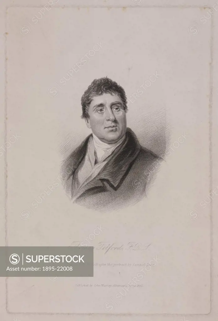 Engraving by William Holl after a portrait by Samuel Lane, c 1810. Thomas Telford (1757-1834) was responsible for some of the finest feats of civil en...