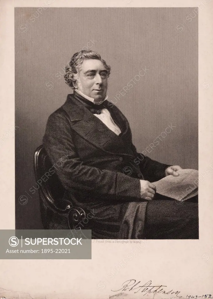 Engraving by D J Pound, after a photograph by Mayall. Robert Stephenson (1803-1859) was an engineer and the son of George Stephenson (1781-1848), whom...