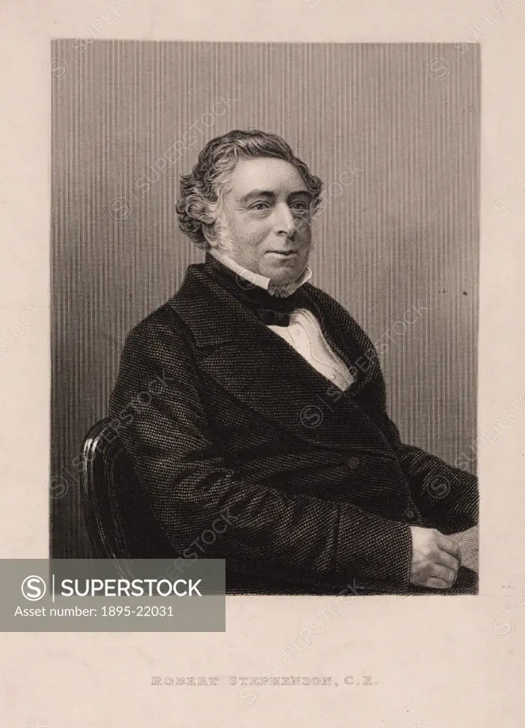 Engraving by D J Pound, after a photograph by Mayall. Robert Stephenson (1803-1859) was an engineer and the son of George Stephenson (1781-1848), whom...