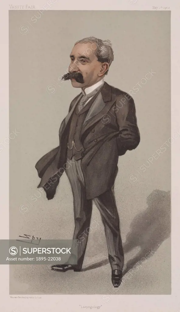 Chromolithograph by Vincent Brooks Day & Son Ltd of a caricature by Leslie Ward, better known as Spy, from Vanity Fair’ magazine. Sir Felix Semon (18...