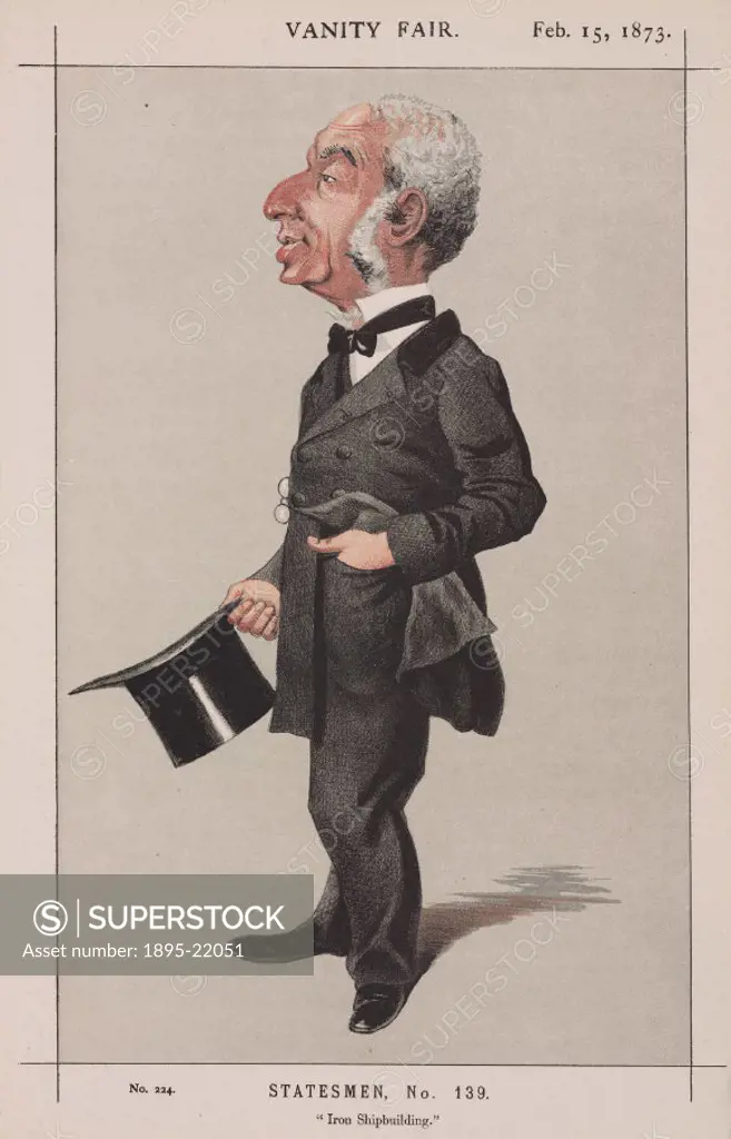 Caricature from Vanity Fair’ magazine of Joseph d’Aguilar Samuda (1813-1885). Samuda, in partnership with his brother, Jacob (d 1844), owned a ship b...