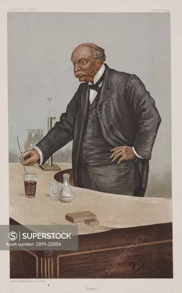 Chromolithograph by Vincent Brooks Day and Son Ltd from Vanity Fair’ magazine. John William Strutt, third Baron Rayleigh (1842-1919), was a nobleman ...