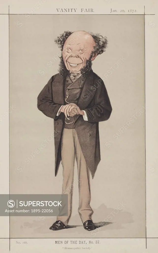 Caricature of Dr Frederic Hervey Foster Quin (1799-1878) from Vanity Fair’ magazine. Quin was the first homeopathic physician in England. In 1820 he ...