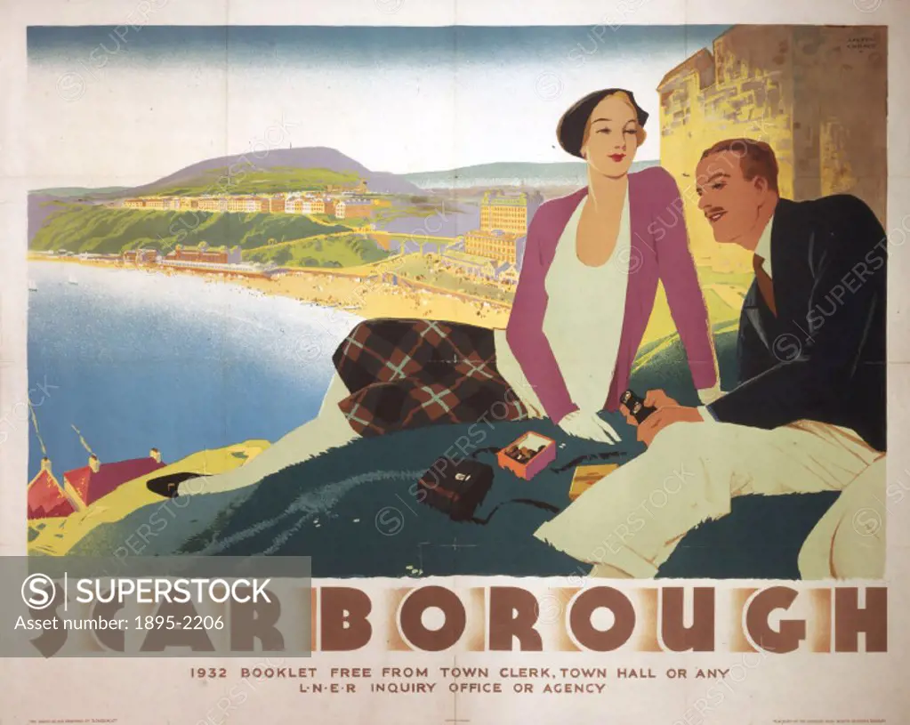 Poster produced for the London & North Eastern Railway (LNER) to promote rail travel to the seaside resort of Scarborough, North Yorkshire. The poster...