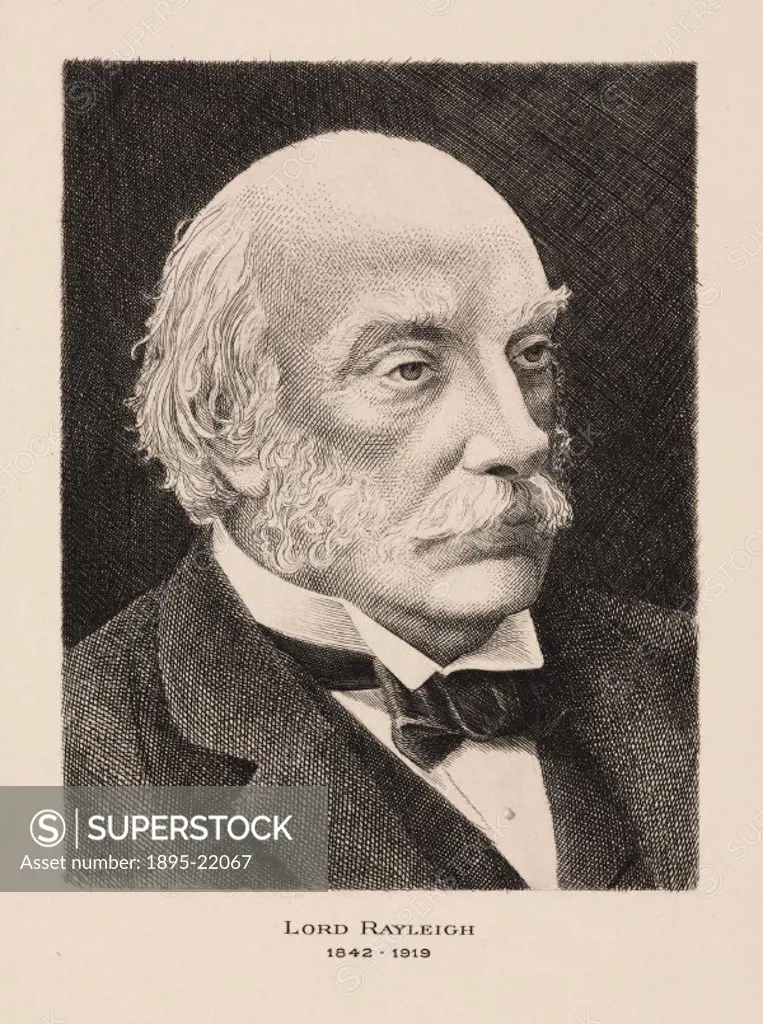 Etching of John William Strutt, third Baron Rayleigh (1842-1919). Lord Rayleigh was a nobleman who divided his time between his estates and his scient...