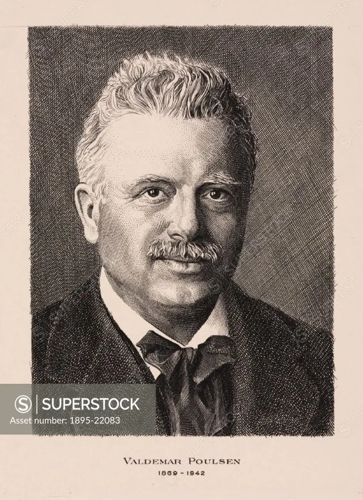 ´Etching of Vlademar Poulsen (1869-1942). Poulsen was born in Copenhagen, Denmark and worked for the Copenhagen Telephone Company. In 1898 he invented...