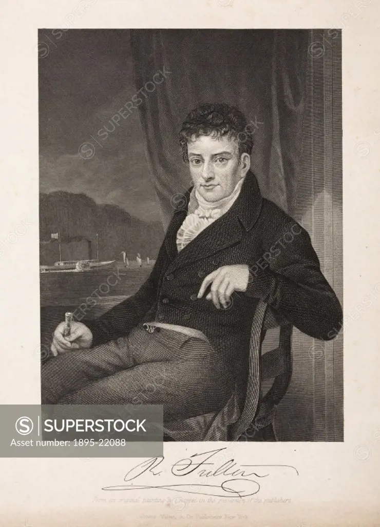 Engraving after an original painting by Chappel of Robert Fulton (1765-1815). Fulton worked in Britain, France and America on canal inventions and ste...